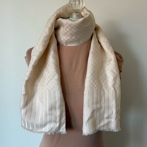 Givenchy Monsieur Vintage Silk Ivory Geometric Embossed Scarf One Size
